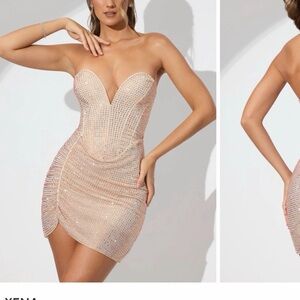 Oh Polly Strapless Sequin Dress - Cream